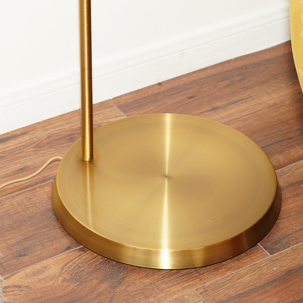 Zenith Offset Brass Base Floor Lamp with Drum-shaped Linen Shade
