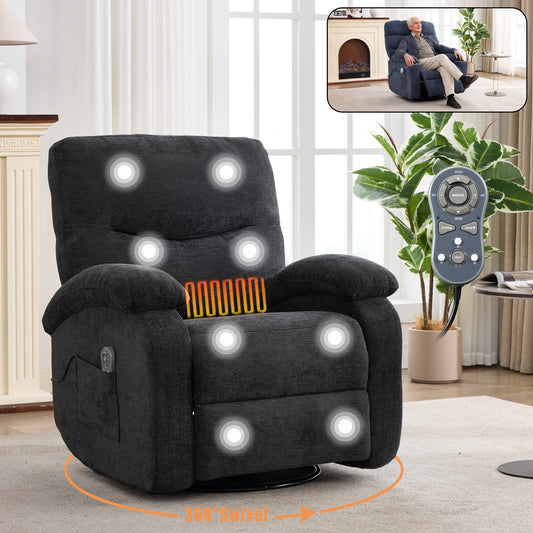 Hot massage manual lounge chair, with rocker arms and rotating fabric, with cup bucket, for living room, dark grey