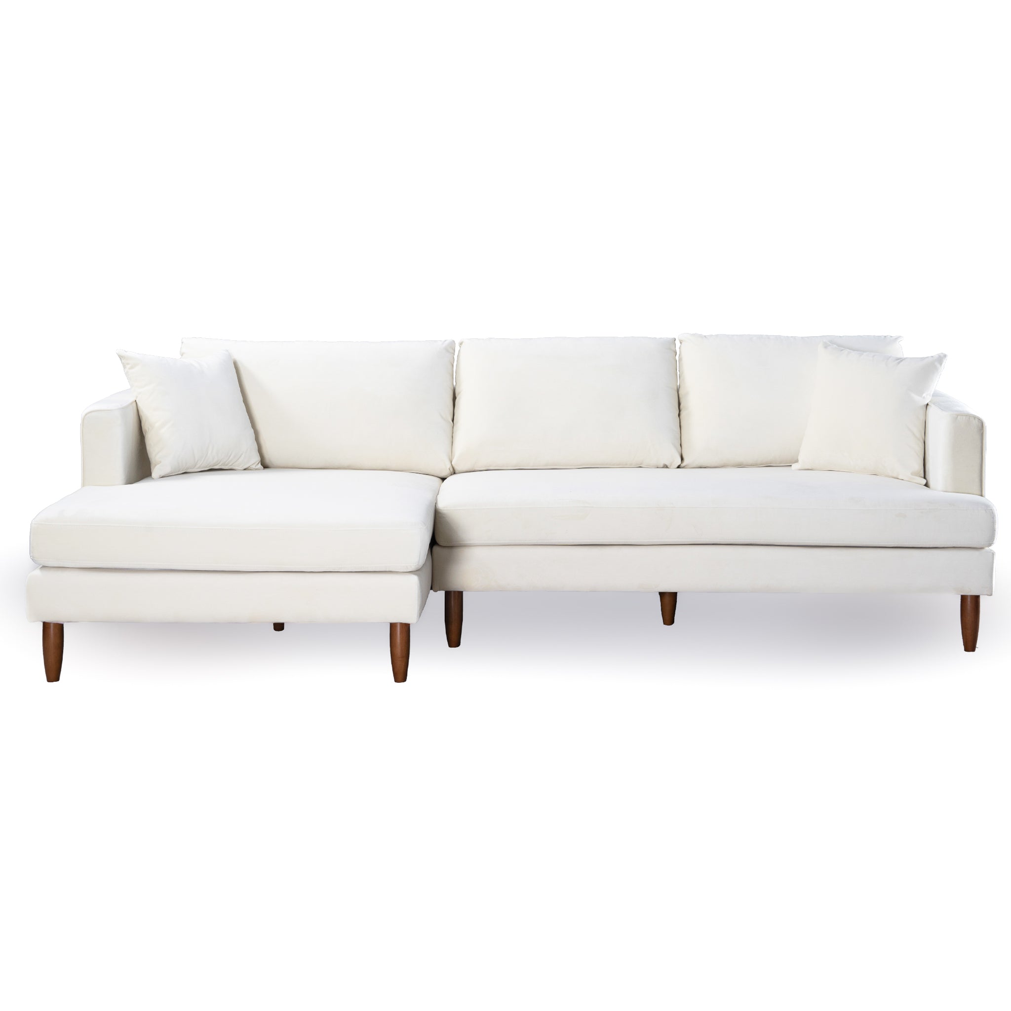 Blake L-Shaped Cream Velvet Sectional Sofa Left Facing