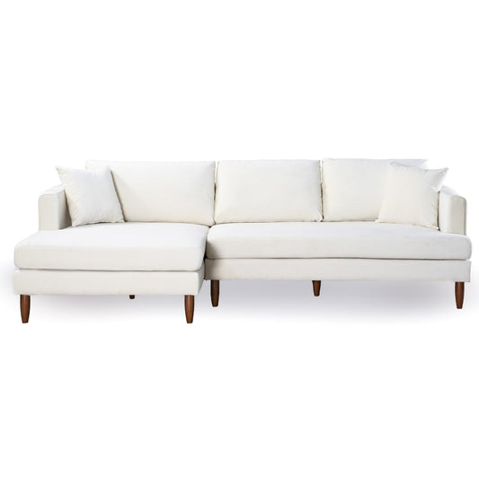 Blake L-Shaped Cream Velvet Sectional Sofa Left Facing