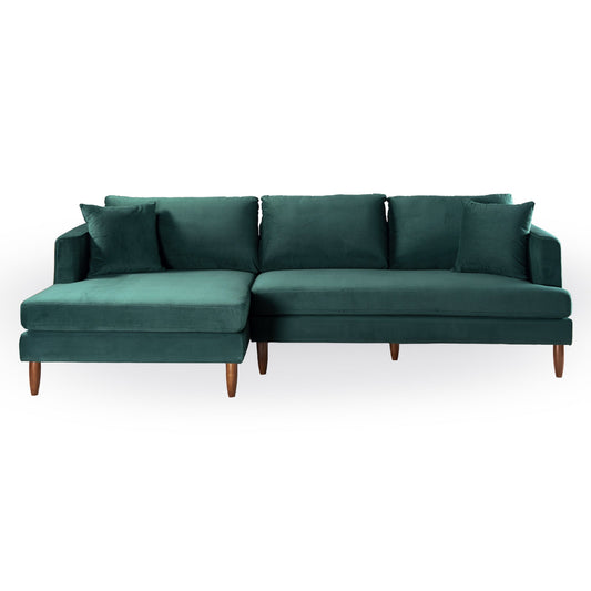 Blake L-Shaped Dark Green Velvet Sectional Sofa Left Facing