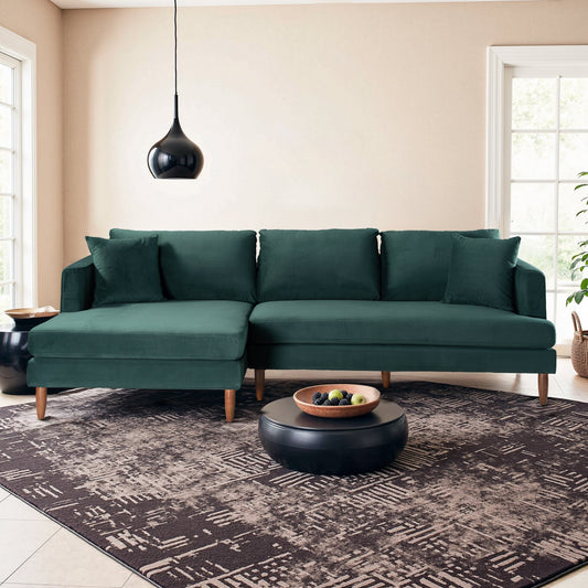 Blake L-Shaped Dark Green Velvet Sectional Sofa Left Facing