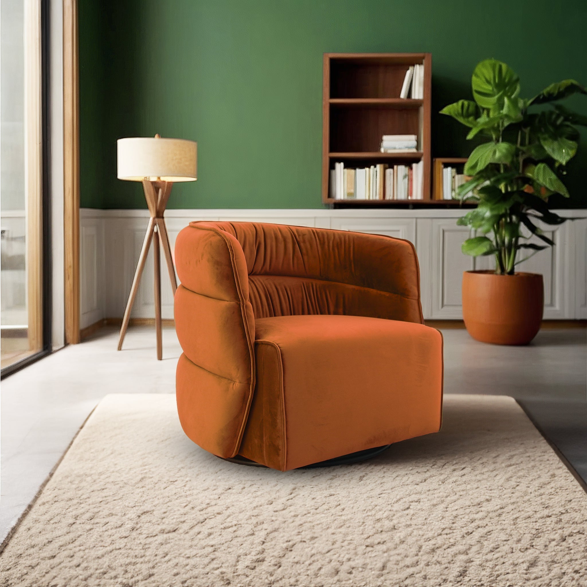 Walden Swivel Chair - Burnt Orange Velvet