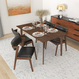 Abbott Large Walnut Dining Set With 4 Ricco Black Leather Chairs