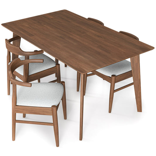 Dining Set, Abbott Large Table (Walnut) With 4 Zola Gray Chairs