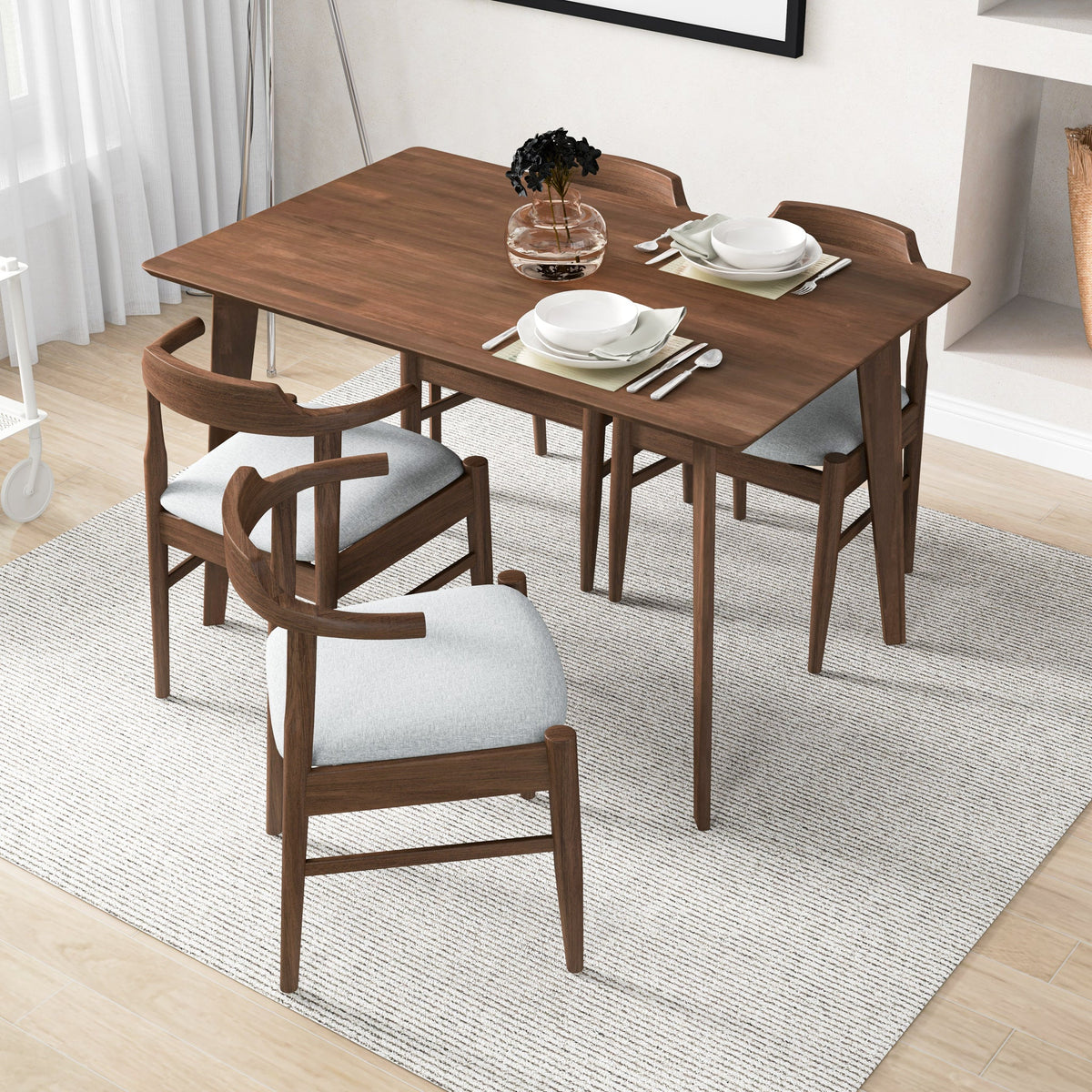 Dining Set, Abbott Small Walnut Table With 4 Zola Gray Chairs