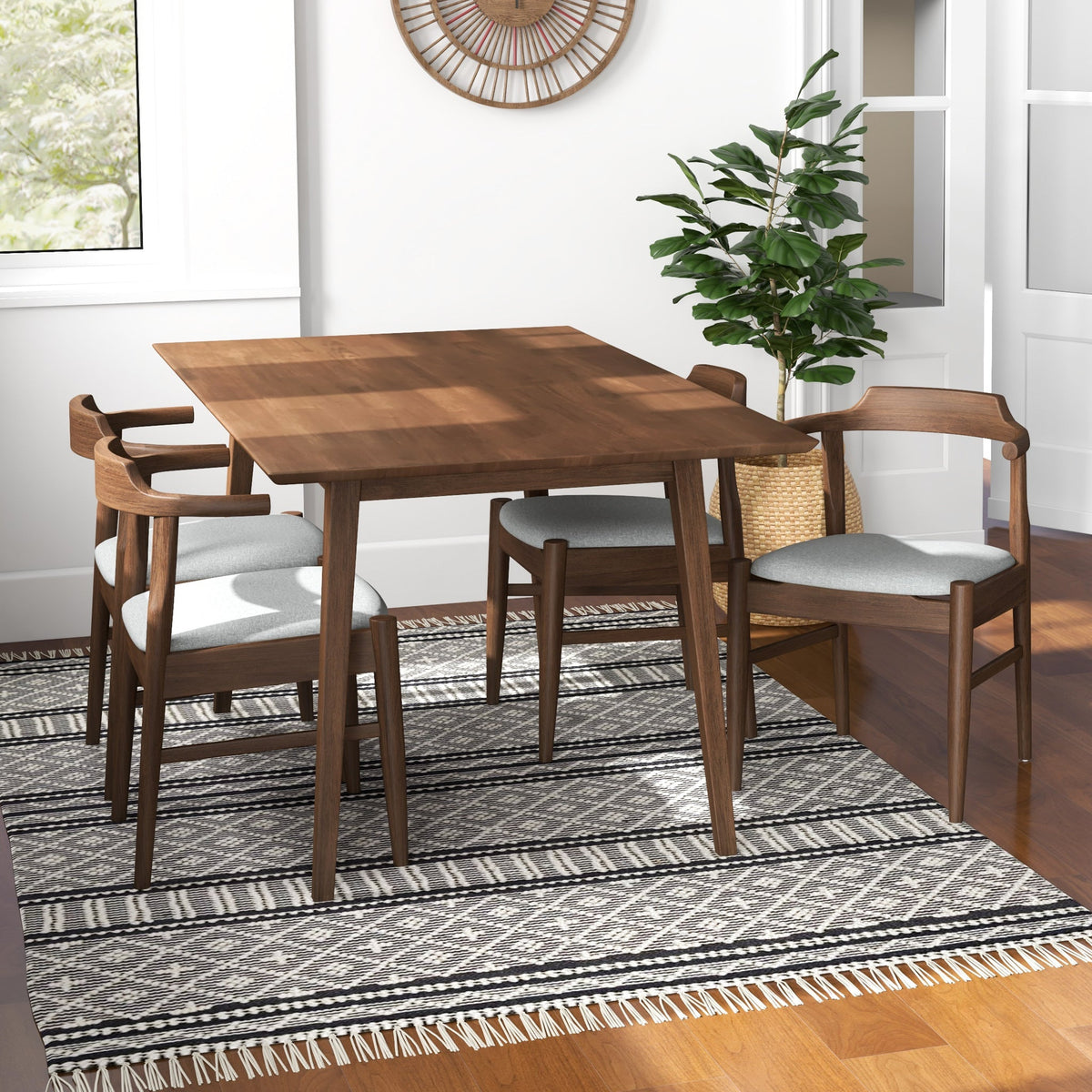 Alpine (Large - Walnut) Dining Set With 4 Sterling (Grey) Dining Chairs