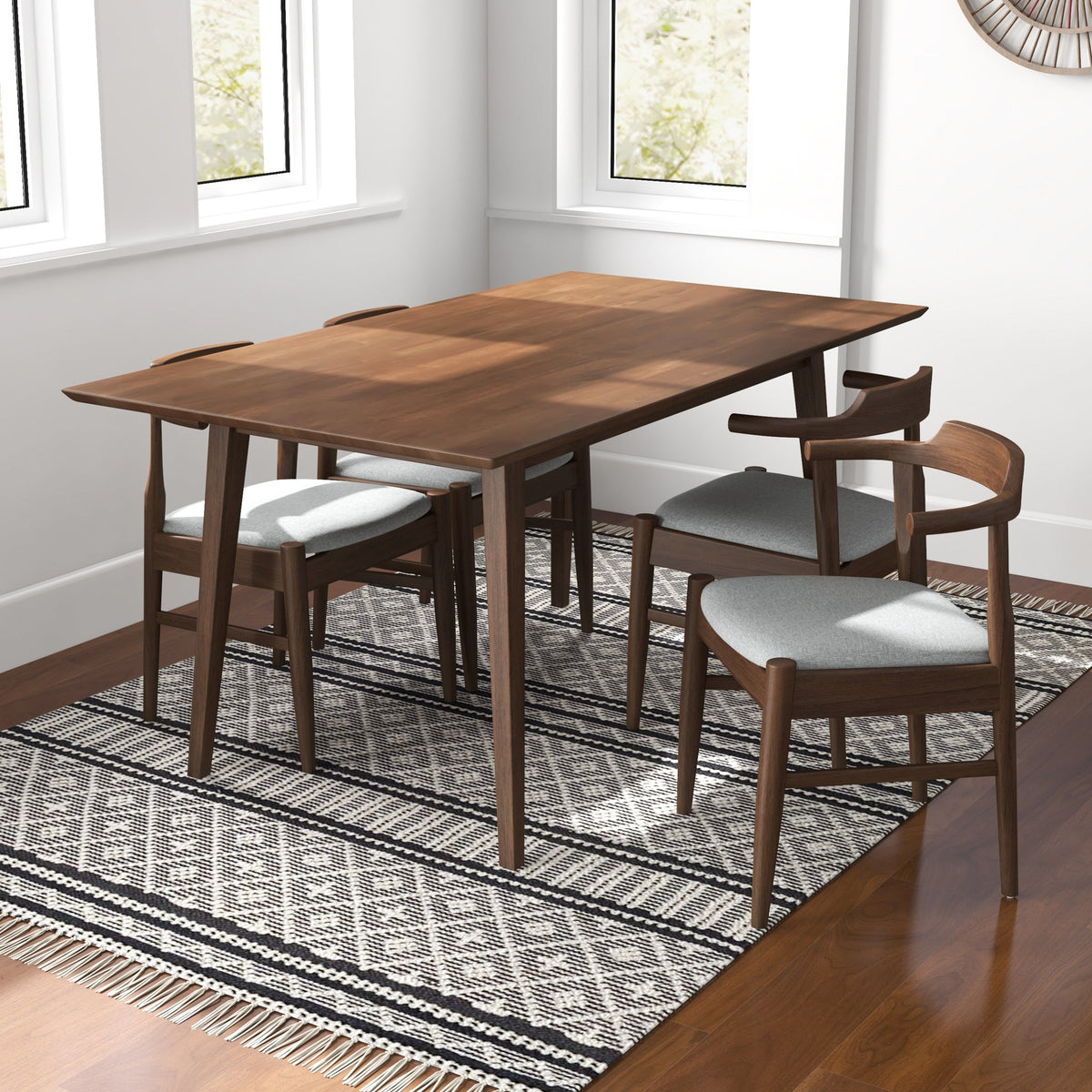 Alpine (Large - Walnut) Dining Set With 4 Sterling (Grey) Dining Chairs