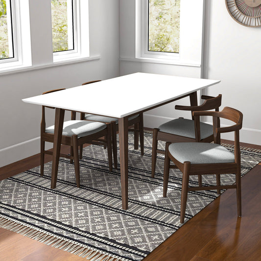 Alpine (Large - White) Dining Set With 4 Sterling (Grey) Dining Chairs