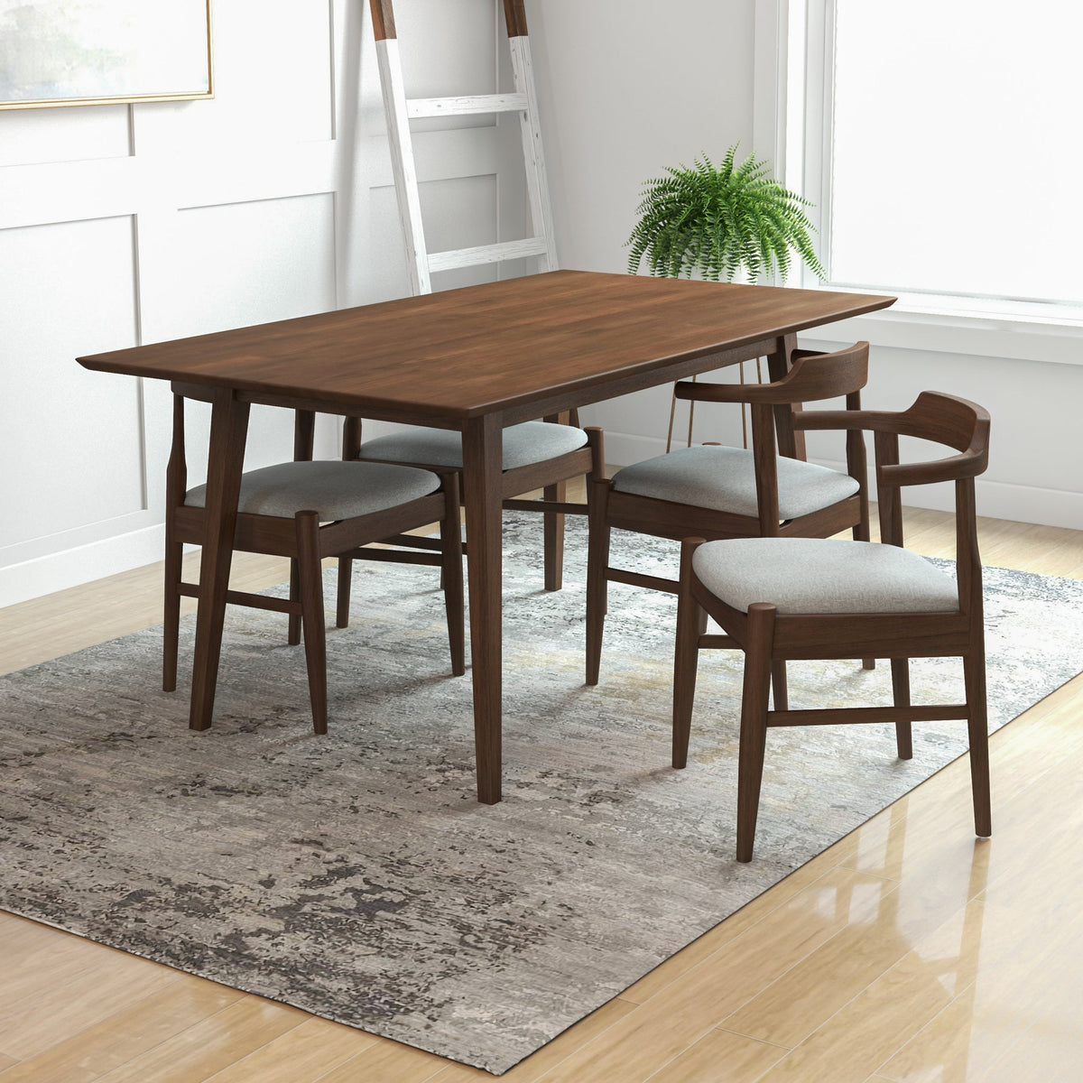 Adira (Large - Walnut) Dining Set With 4 Zola (Grey) Dining Chairs