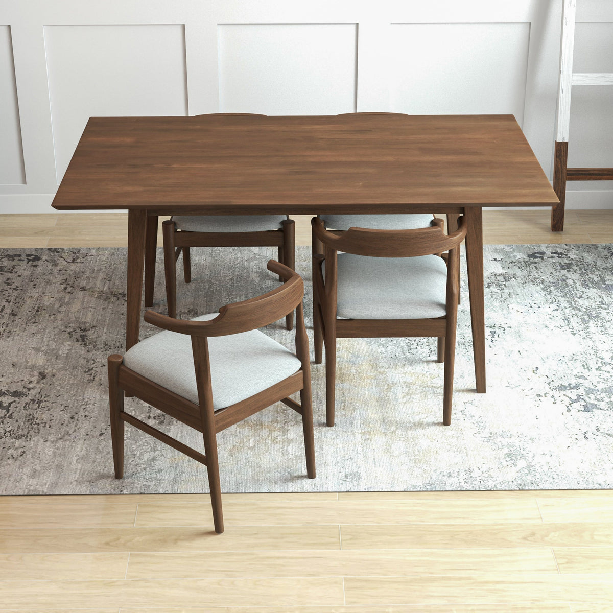 Adira (Large - Walnut) Dining Set With 4 Zola (Grey) Dining Chairs