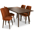 Adira (Large - Walnut) Dining Set With 4 Evette (Burnt Orange Velvet) Dining Chairs