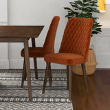 Adira (Large - Walnut) Dining Set With 4 Evette (Burnt Orange Velvet) Dining Chairs