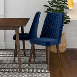 Adira (Large - Walnut) Dining Set With 4 Evette (Blue Velvet) Dining Chairs