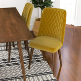 Adira (Large - Walnut) Dining Set With 4 Evette (Gold Velvet) Dining Chairs