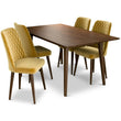 Adira (Large - Walnut) Dining Set With 4 Evette (Gold Velvet) Dining Chairs