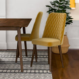 Adira (Large - Walnut) Dining Set With 4 Evette (Gold Velvet) Dining Chairs