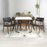 Adira (Small - White) Dining Set With 4 Ricco (Black Leather) Dining Chairs