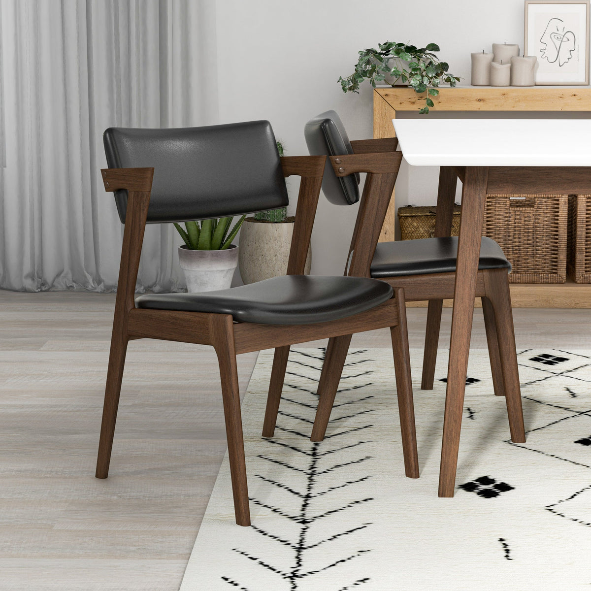 Adira (Small - White) Dining Set With 4 Ricco (Black Leather) Dining Chairs