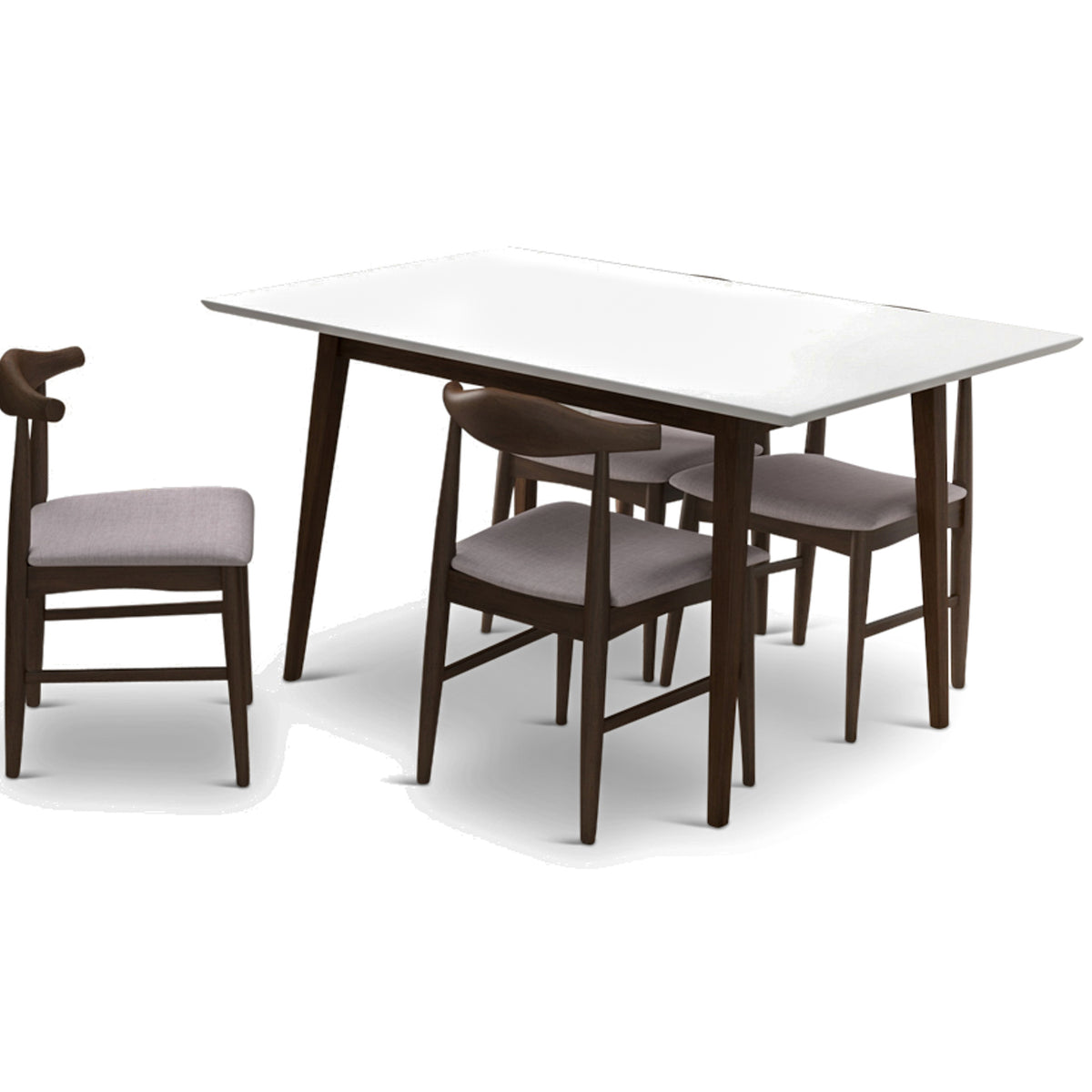 Adira (Small - White) Dining Set With 4 Winston (Beige) Dining Chairs