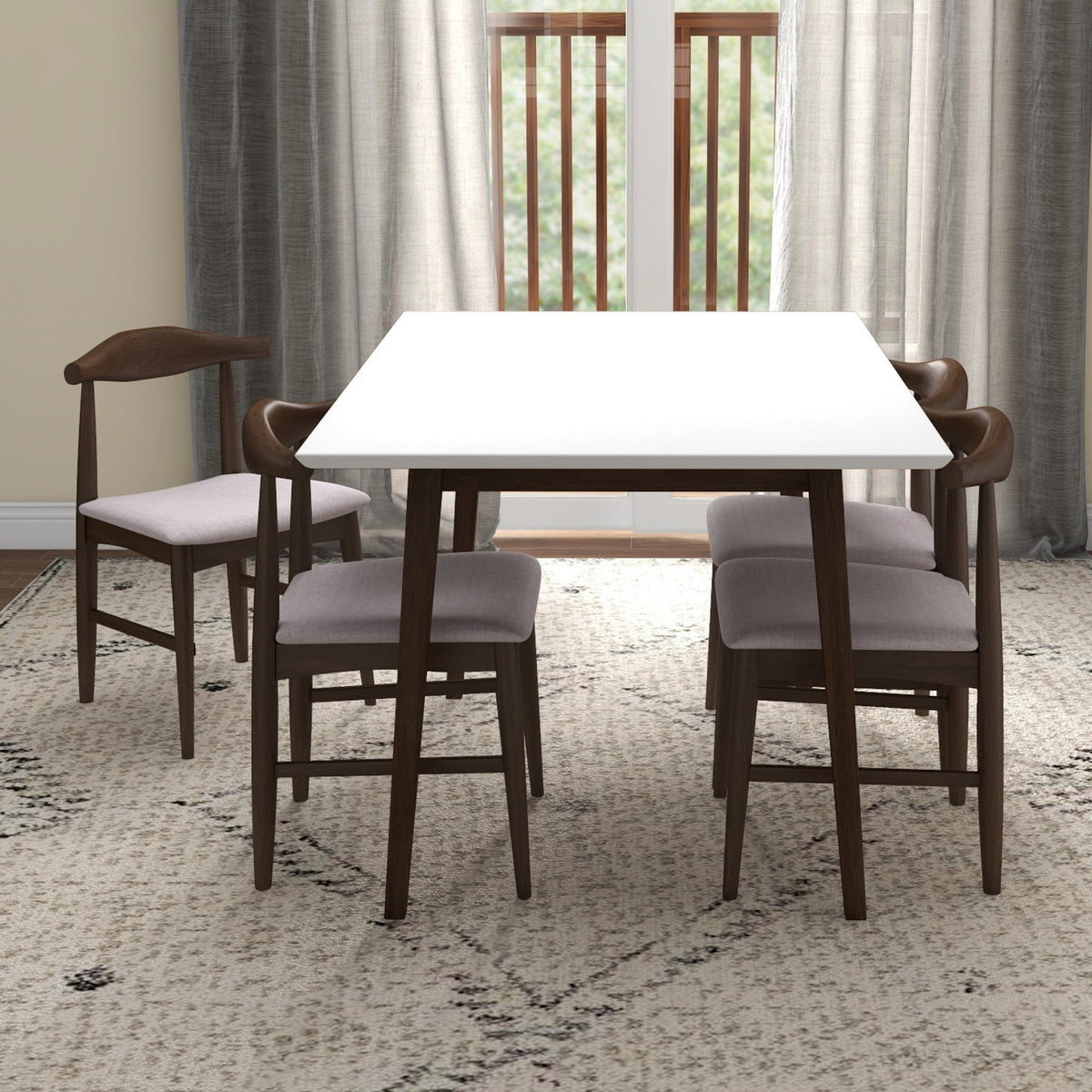 Adira (Small - White) Dining Set With 4 Winston (Beige) Dining Chairs