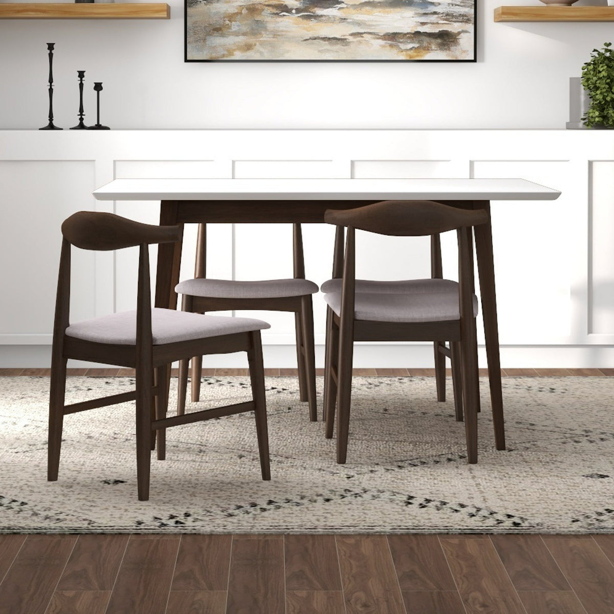 Adira (Small - White) Dining Set With 4 Winston (Beige) Dining Chairs