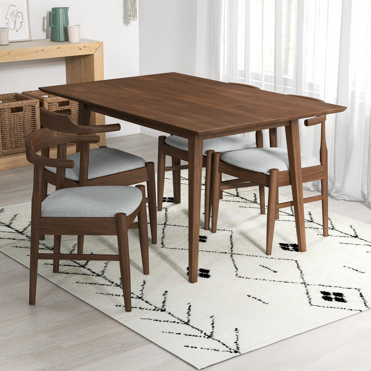 Adira (Small - Walnut) Dining Set With 4 Zola (Grey) Dining Chairs