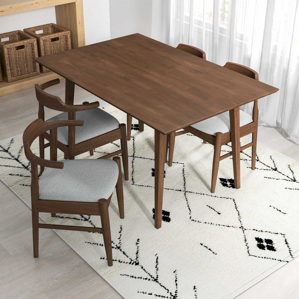 Adira (Small - Walnut) Dining Set With 4 Zola (Grey) Dining Chairs