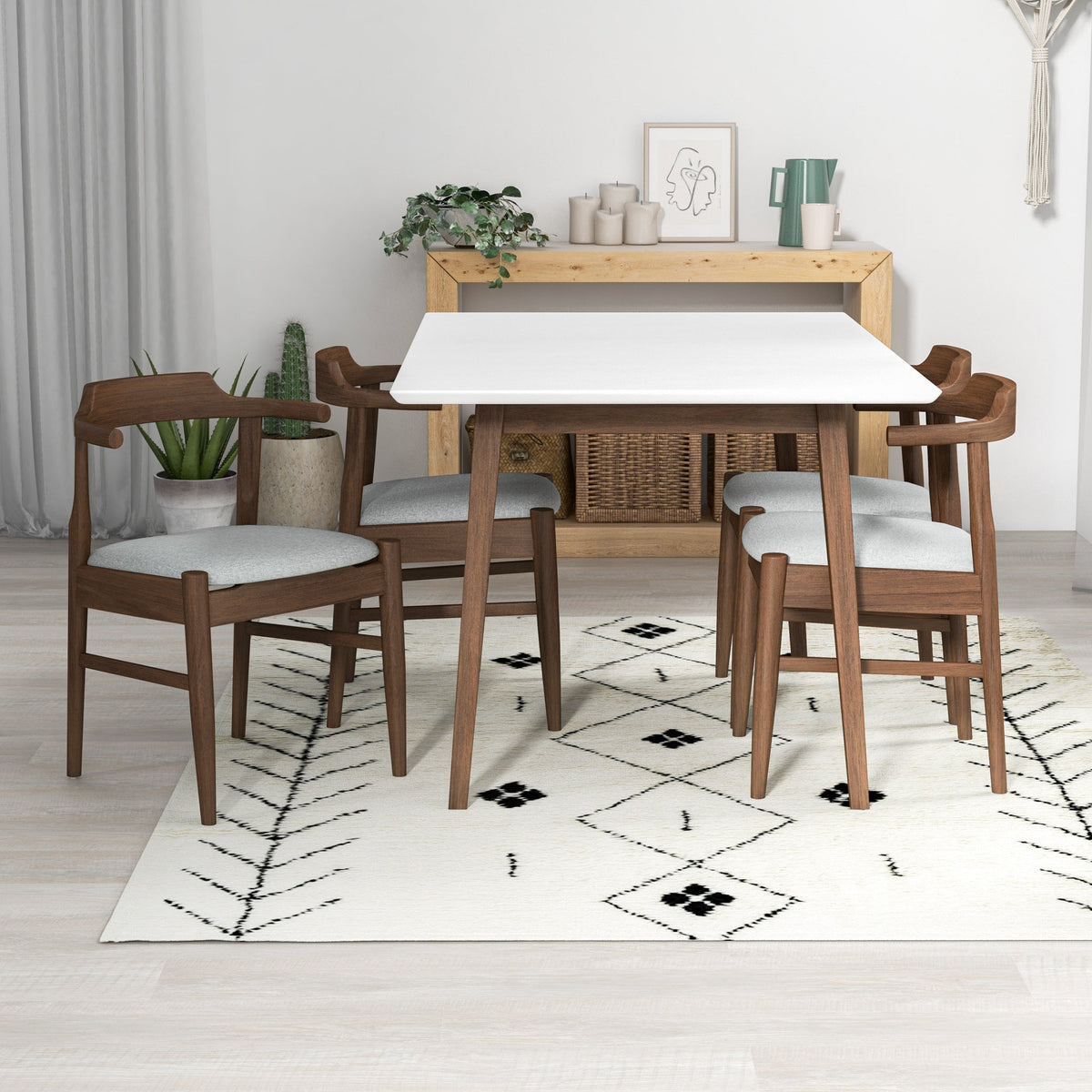 Adira (Small - White) Dining Set With 4 Zola (Grey) Dining Chairs