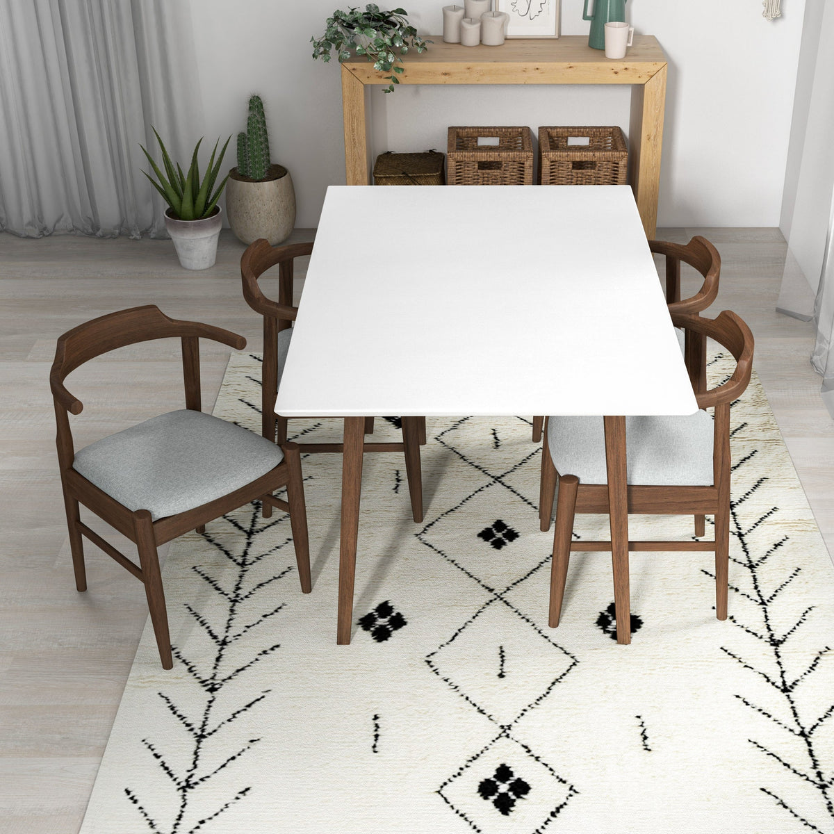 Adira (Small - White) Dining Set With 4 Zola (Grey) Dining Chairs