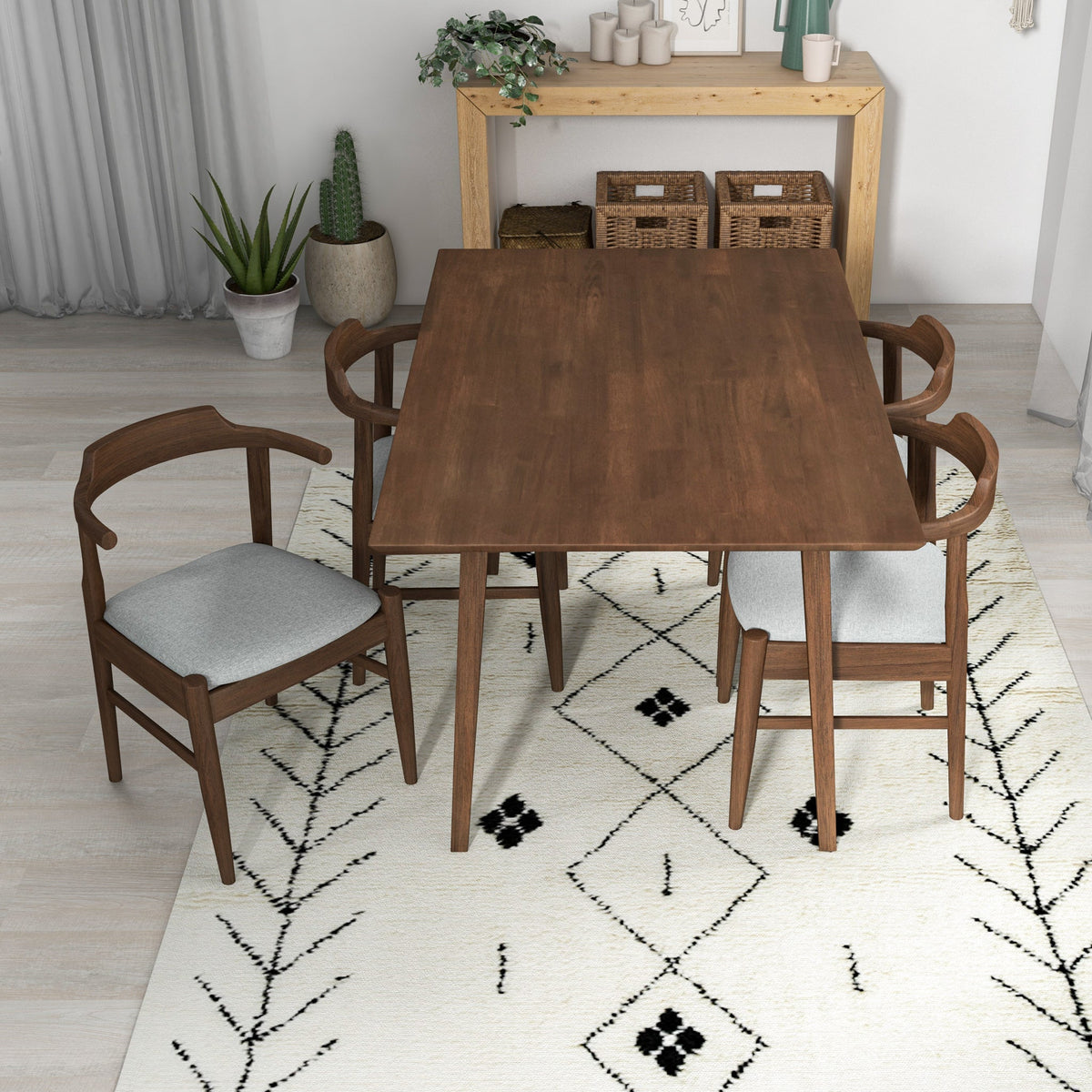 Adira (Small - Walnut) Dining Set With 4 Zola (Grey) Dining Chairs