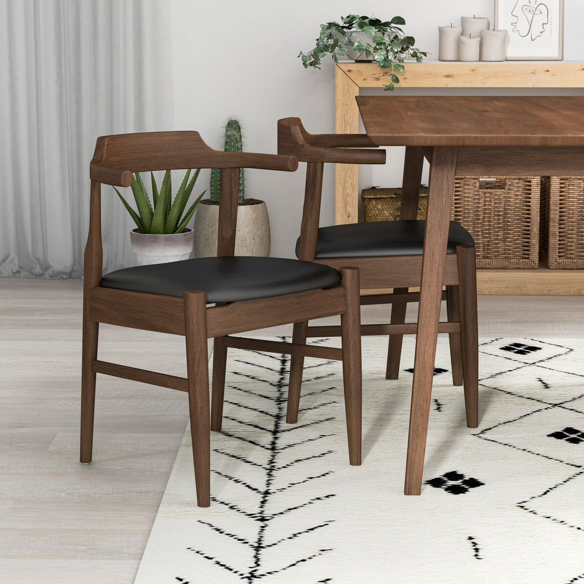 Adira (Small - Walnut) Dining Set With 4 Zola (Black Leather) Dining Chairs