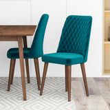 Adira (Small - Walnut) Dining Set With 4 Evette (Teal Velvet) Dining Chairs