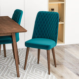 Adira (Small - Walnut) Dining Set With 4 Evette (Teal Velvet) Dining Chairs