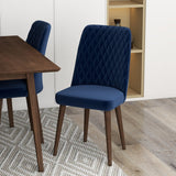 Adira (Small - Walnut) Dining Set With 4 Evette (Blue Velvet) Dining Chairs