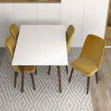 Adira (Small - White) Dining Set With 4 Evette (Gold Velvet) Dining Chairs