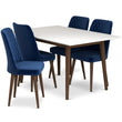 Adira (Small - White) Dining Set With 4 Evette (Blue Velvet) Dining Chairs