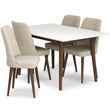 Adira (Small - White) Dining Set With 4 Evette (Beige Velvet) Dining Chairs