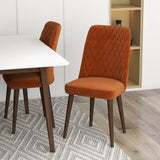 Adira (Small - White) Dining Set With 4 Evette (Burnt Orange Velvet) Dining Chairs