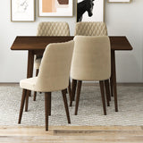 Adira (Small - Walnut) Dining Set With 4 Evette (Beige Velvet) Dining Chairs