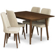 Adira (Small - Walnut) Dining Set With 4 Evette (Beige Velvet) Dining Chairs