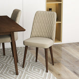 Adira (Small - Walnut) Dining Set With 4 Evette (Beige Velvet) Dining Chairs