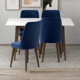 Adira (Small - White) Dining Set With 4 Evette (Blue Velvet) Dining Chairs