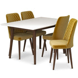 Adira (Small - White) Dining Set With 4 Evette (Gold Velvet) Dining Chairs