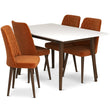 Adira (Small - White) Dining Set With 4 Evette (Burnt Orange Velvet) Dining Chairs