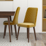 Adira (Small - Walnut) Dining Set With 4 Evette (Gold Velvet) Dining Chairs