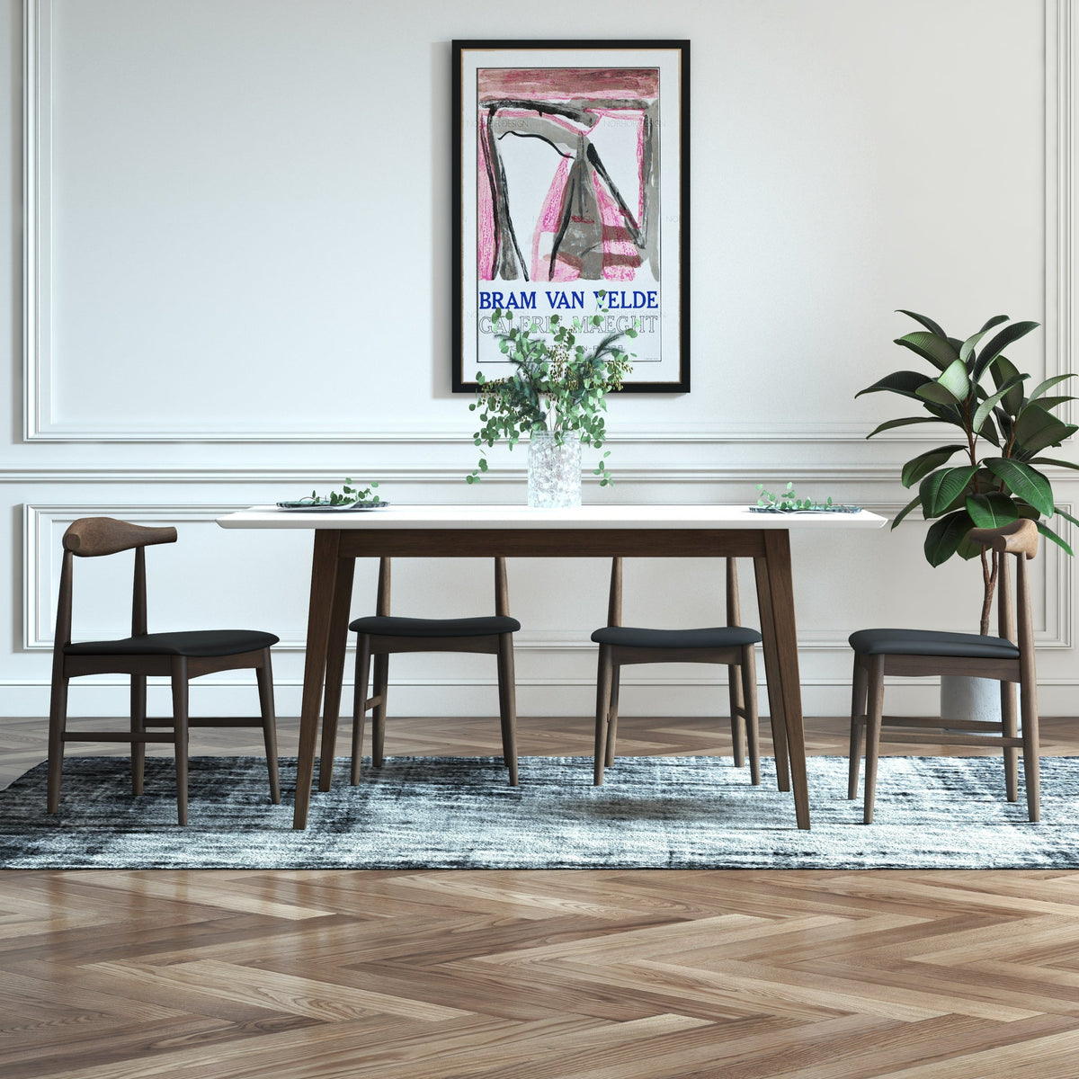 Adira (Small - White) Dining Set With 4 Winston (Black Leather) Dining Chairs