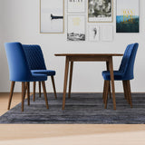 Alpine (Large - Walnut) Dining Set With 4 Evette (Blue Velvet) Dining Chairs