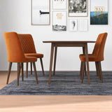 Alpine (Large - Walnut) Dining Set With 4 Evette (Orange Velvet) Dining Chairs