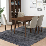 Alpine (Large - Walnut) Dining Set With 4 Evette (Beige Velvet) Dining Chairs